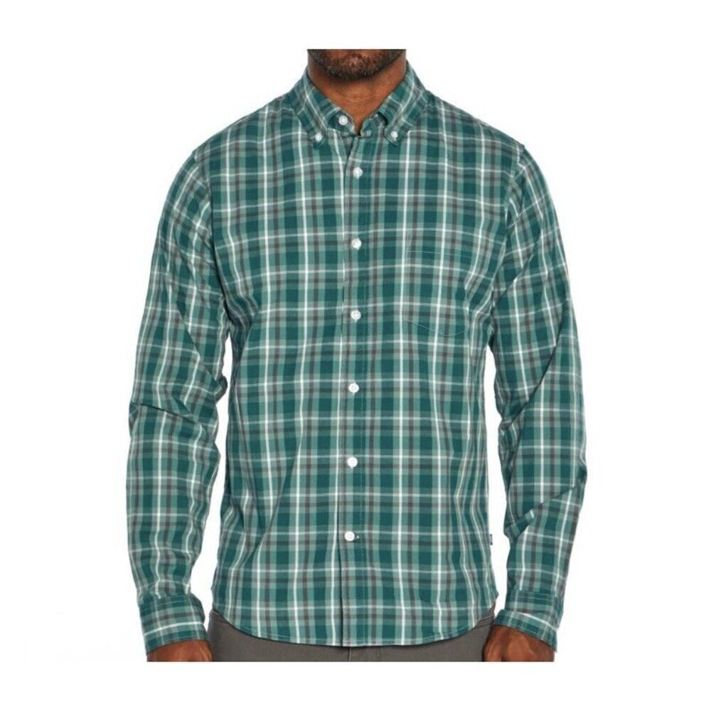 Gap Men's Long Sleeves Button Up Green Stretch Plaid Shirt Size M - NWT $49